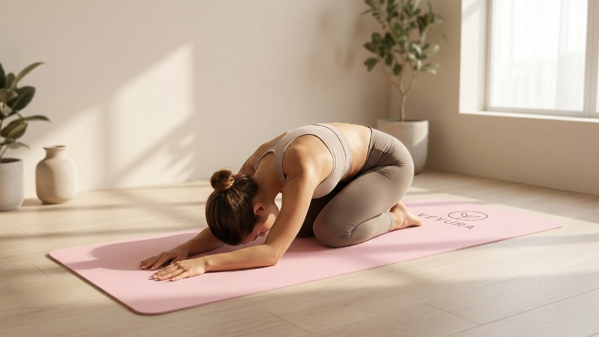 Veyura Dikke Yogamat Roze/Grijs TPE | Antislip & Duurzaam